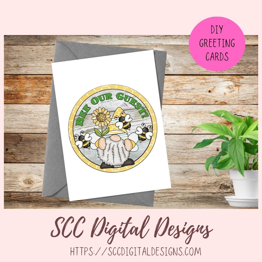 Bee Our Guest Gnome Clipart, Bees, Sunflower Farmhouse Wall Art DIY Welcome Mat for Mom, Clip Art PNG Images for Stickers and Paper Crafting