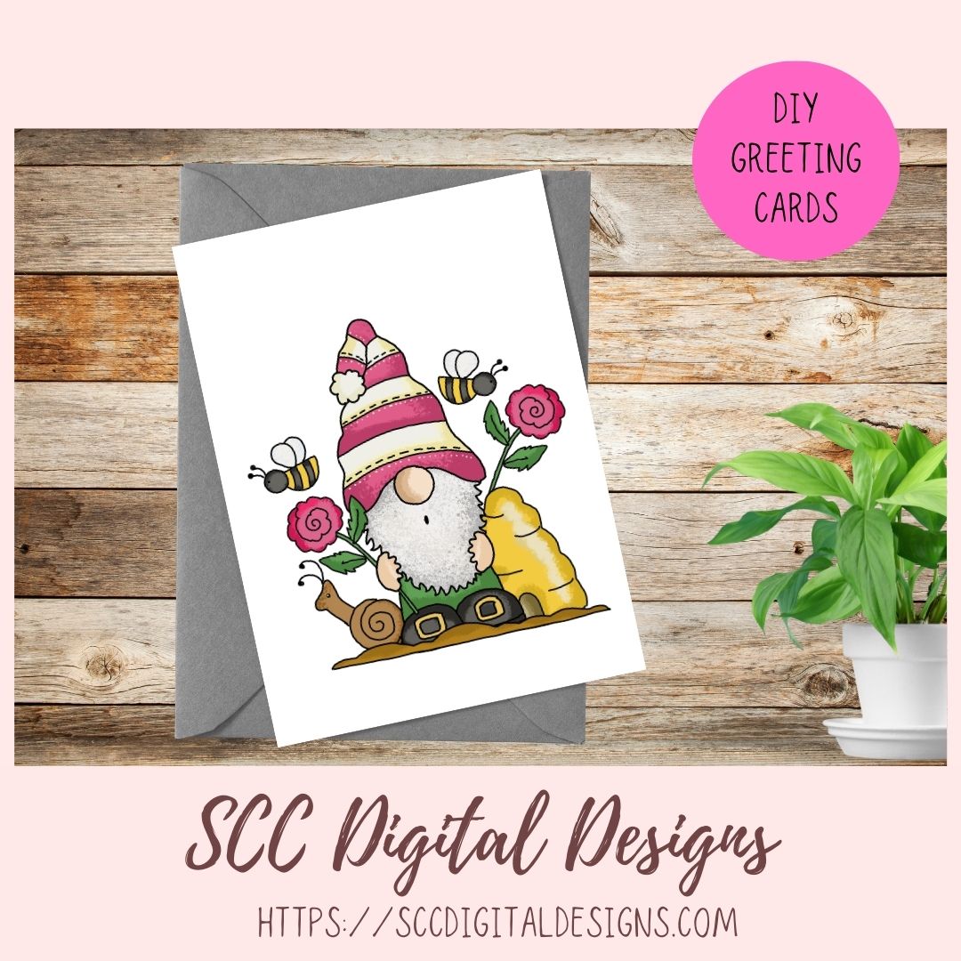 Whimsical Gnome PNG for Stickers and Tumblers Bumble Bees & Roses Clipart for T-Shirts for Women, Spring Clip Art Design for Tees for Girls