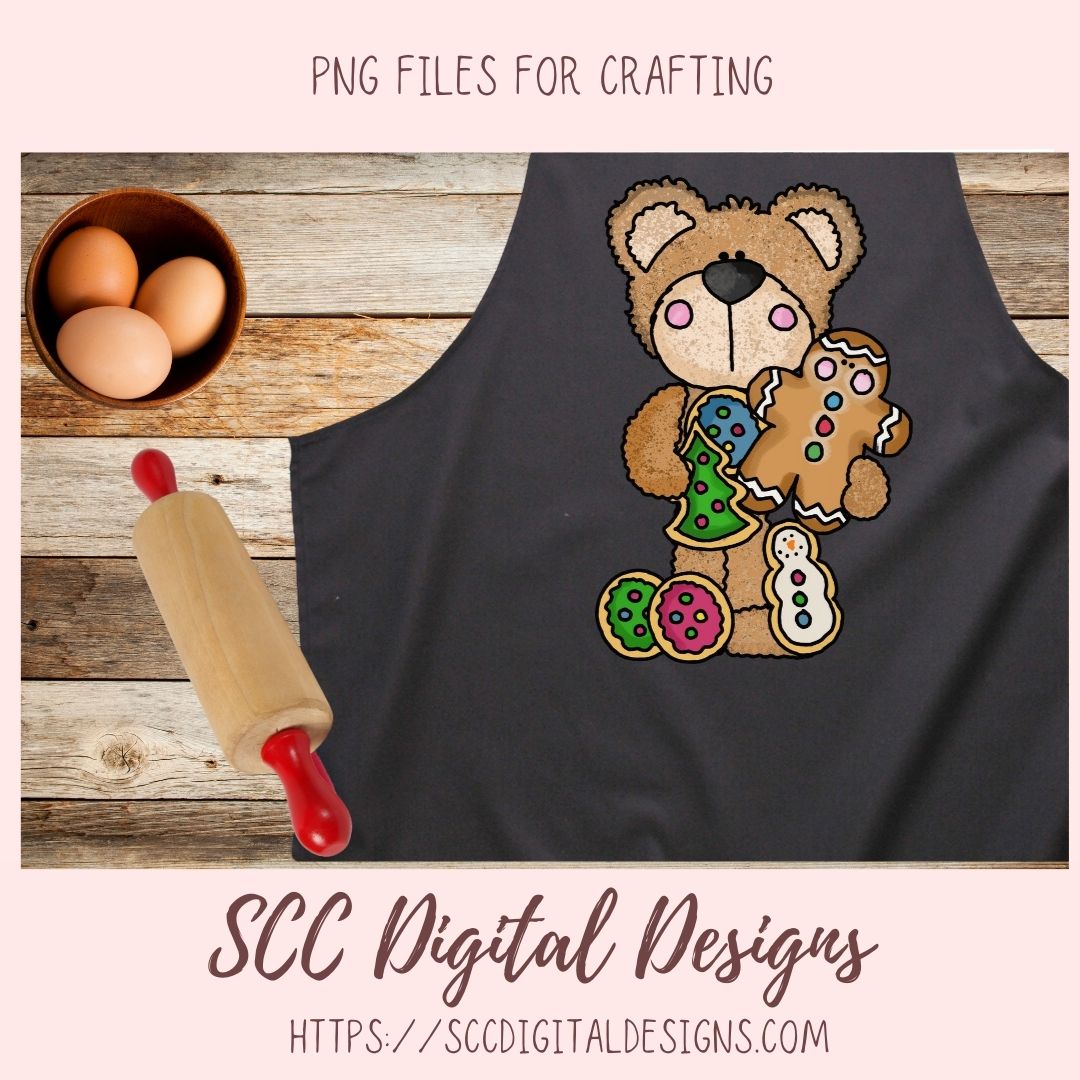 Beary Merry Christmas PNG, Holiday Tree, Gingerbread Cookie, Cocoa Mug & Snowman Clip Art for Paper Crafts, Whimsical Wildlife for Wall Art