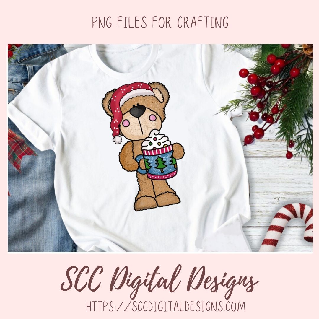 Beary Merry Christmas PNG, Holiday Tree, Gingerbread Cookie, Cocoa Mug & Snowman Clip Art for Paper Crafts, Whimsical Wildlife for Wall Art