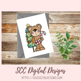 Beary Merry Christmas PNG, Holiday Tree, Gingerbread Cookie, Cocoa Mug & Snowman Clip Art for Paper Crafts, Whimsical Wildlife for Wall Art