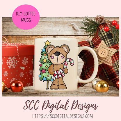 Beary Merry Christmas PNG, Holiday Tree, Gingerbread Cookie, Cocoa Mug & Snowman Clip Art for Paper Crafts, Whimsical Wildlife for Wall Art