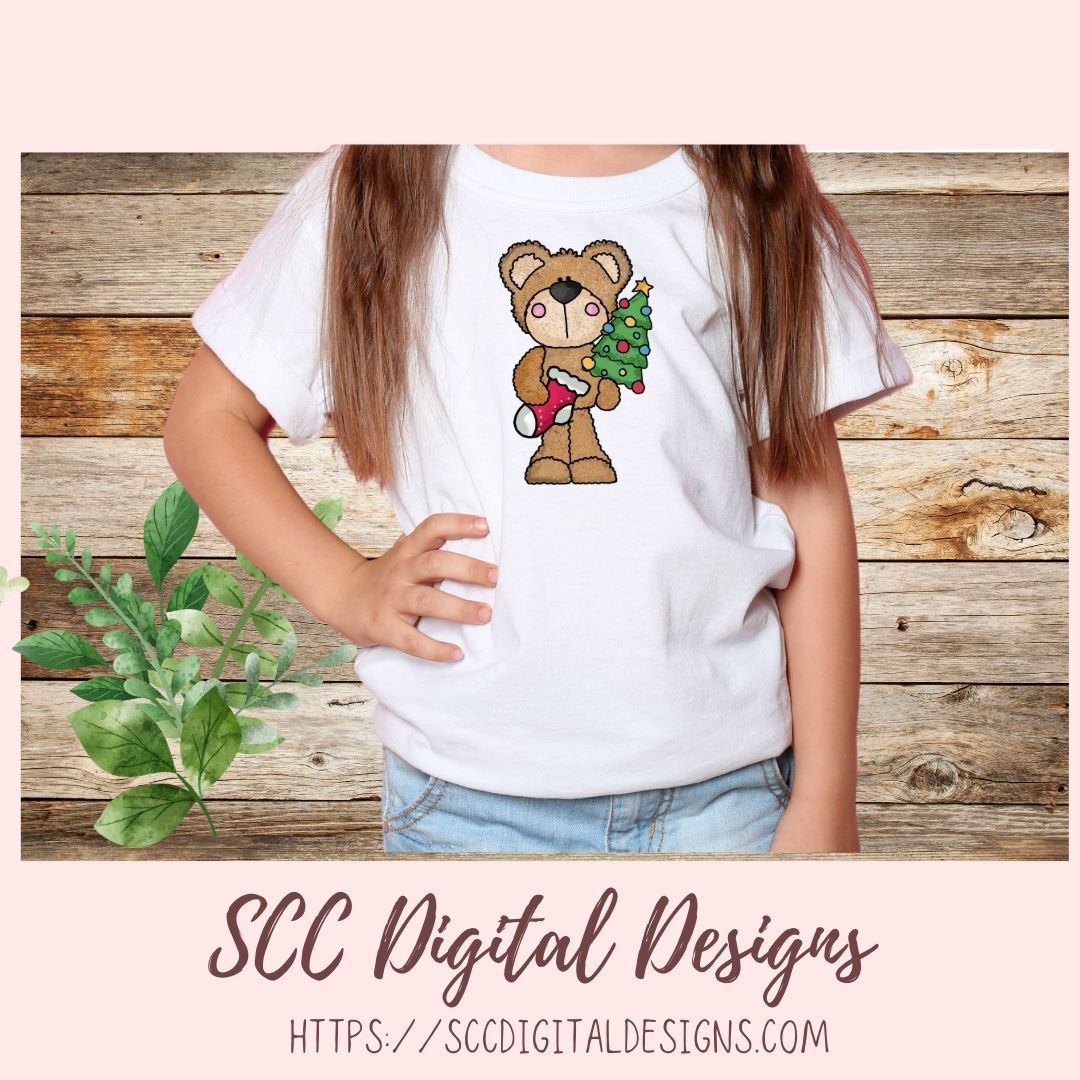 Beary Merry Christmas PNG, Holiday Tree, Gingerbread Cookie, Cocoa Mug & Snowman Clip Art for Paper Crafts, Whimsical Wildlife for Wall Art