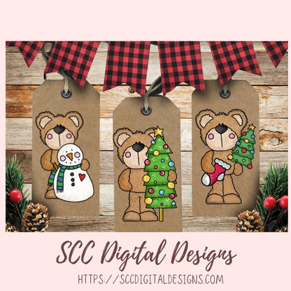 Beary Merry Christmas PNG, Holiday Tree, Gingerbread Cookie, Cocoa Mug & Snowman Clip Art for Paper Crafts, Whimsical Wildlife for Wall Art