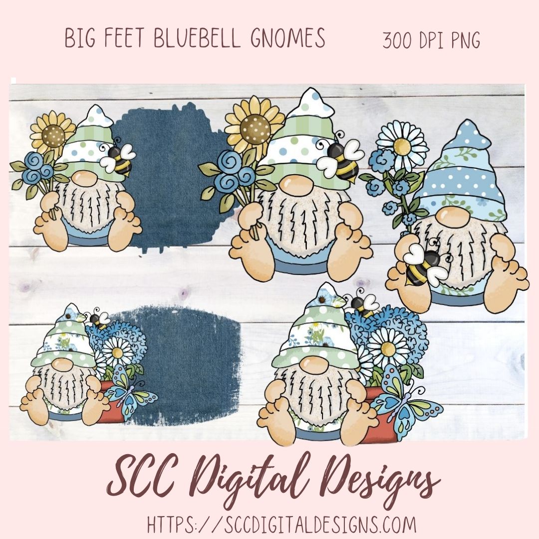 Gnome PNG Bluebell Flowers Bumble Bees Sunflowers Clipart