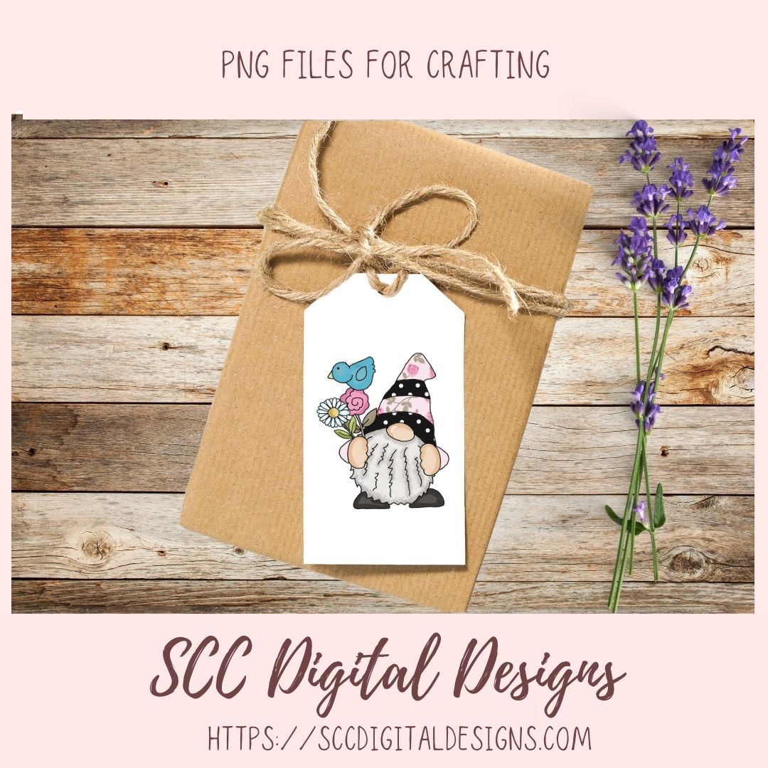 Spring Gnome Clipart bluebirds pink flowers blue birds
