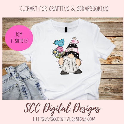 Spring Gnome Clipart bluebirds pink flowers blue birds