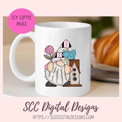 Spring Gnome Clipart bluebirds pink flowers blue birds