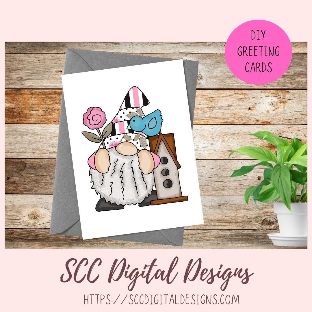 Spring Gnome Clipart bluebirds pink flowers blue birds