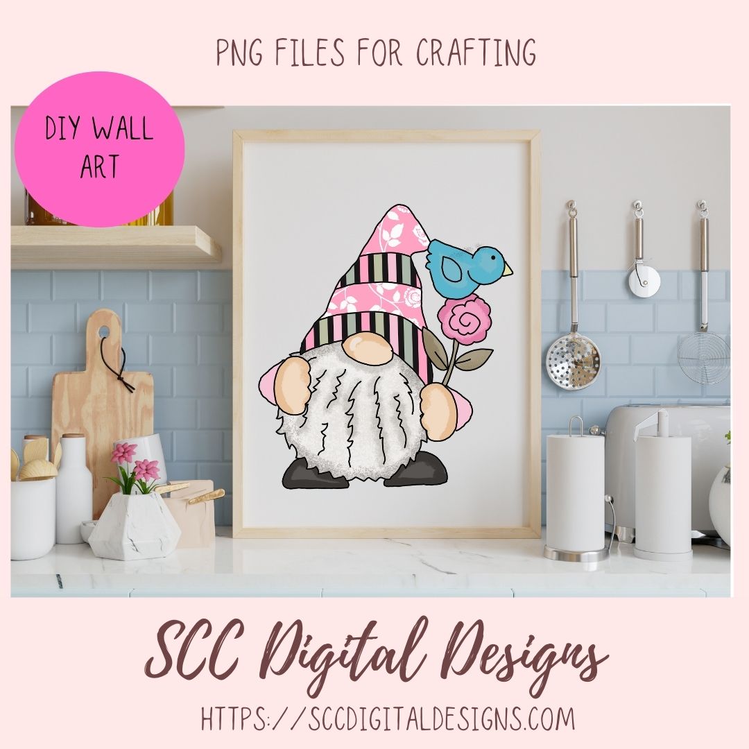 Spring Gnome Clipart bluebirds pink flowers blue birds