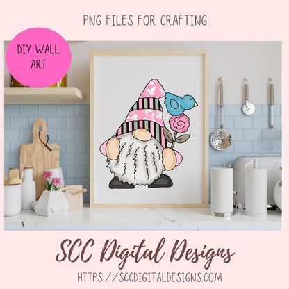 Spring Gnome Clipart bluebirds pink flowers blue birds