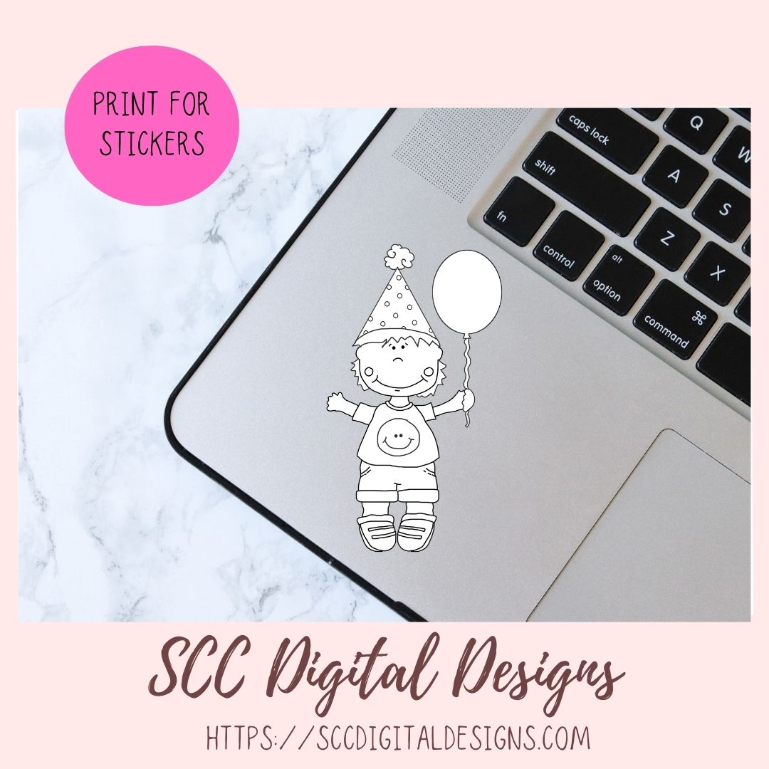 Birthday Kids PNG, Digial Stamps for Coloring Pages, Colorful Balloons for Sublimation T-Shirts, DIY Party Invitations and Greeting Cards