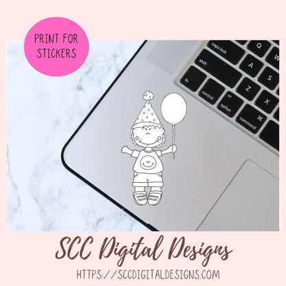 Birthday Kids PNG, Digial Stamps for Coloring Pages, Colorful Balloons for Sublimation T-Shirts, DIY Party Invitations and Greeting Cards