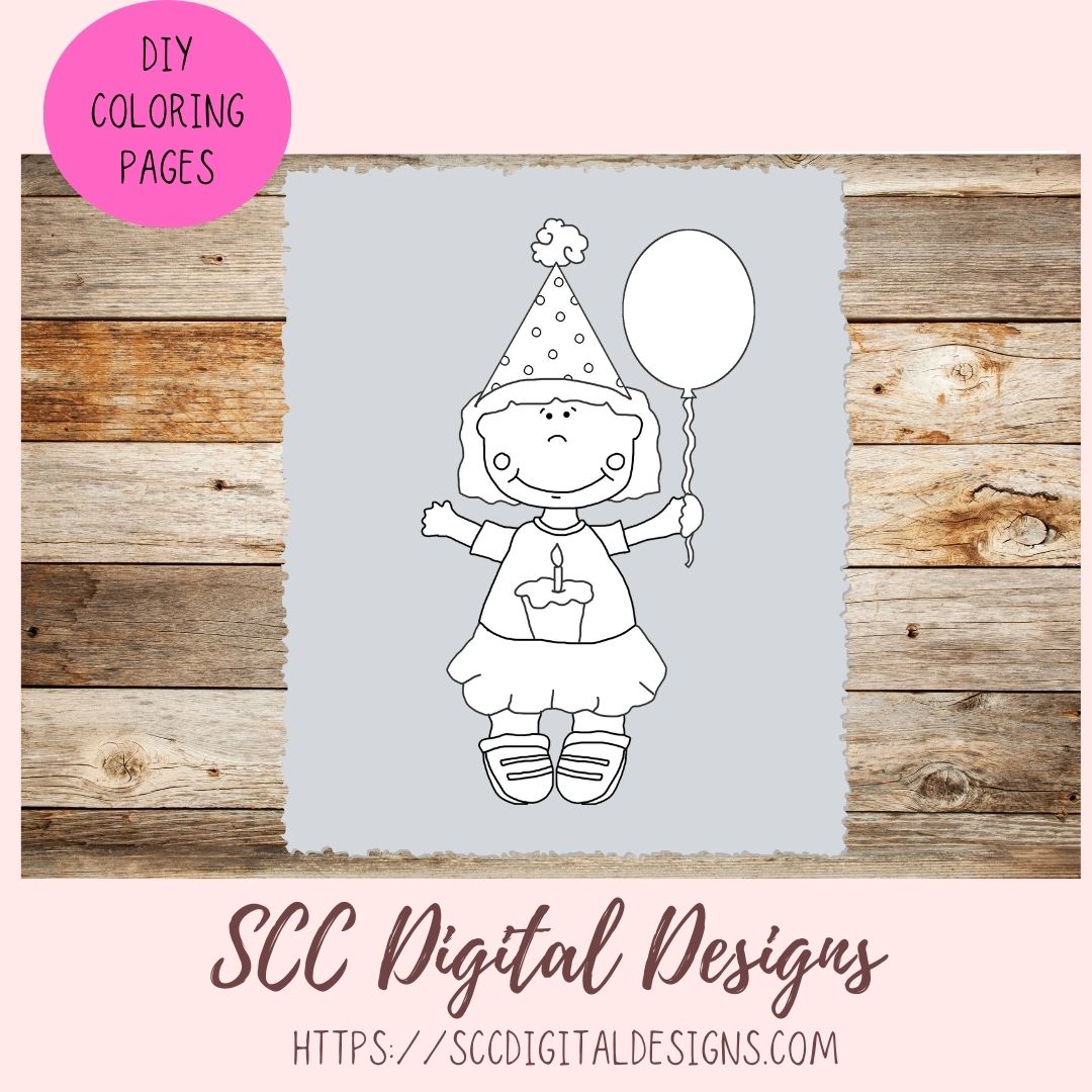 Birthday Kids PNG, Digial Stamps for Coloring Pages, Colorful Balloons for Sublimation T-Shirts, DIY Party Invitations and Greeting Cards