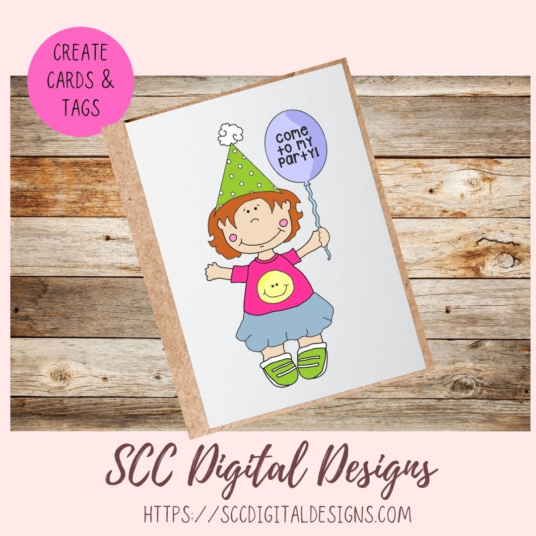 Birthday Kids PNG, Digial Stamps for Coloring Pages, Colorful Balloons for Sublimation T-Shirts, DIY Party Invitations and Greeting Cards