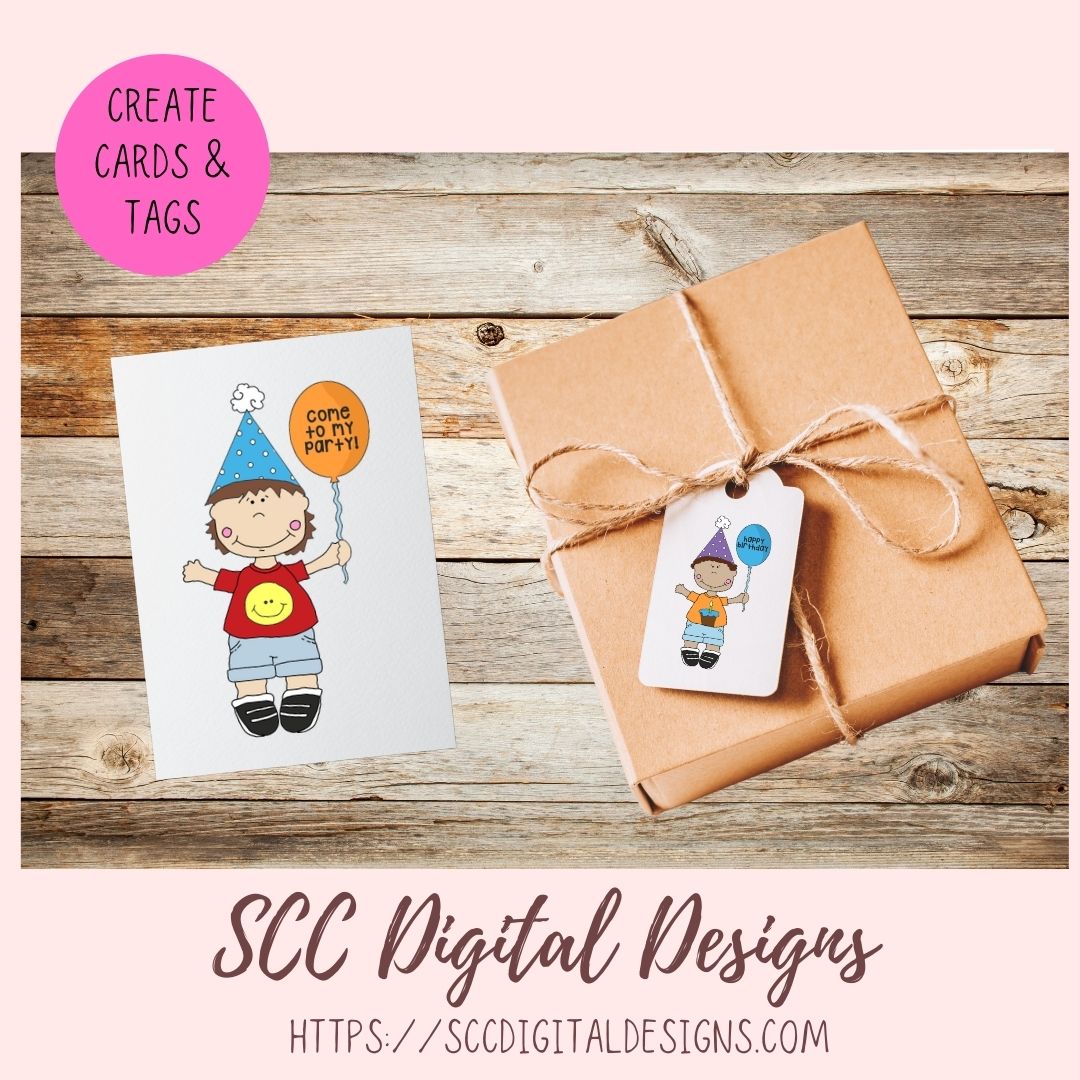 Birthday Kids PNG, Digial Stamps for Coloring Pages, Colorful Balloons for Sublimation T-Shirts, DIY Party Invitations and Greeting Cards