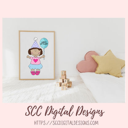 Birthday Kids PNG, Digial Stamps for Coloring Pages, Colorful Balloons for Sublimation T-Shirts, DIY Party Invitations and Greeting Cards