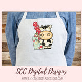 Birthday Cow PNG, Black and White Whimsical Cows with Presents, Balloons & Cupcakes for Stickers, DIY Sublimation T-Shirts and Mugs for Kids