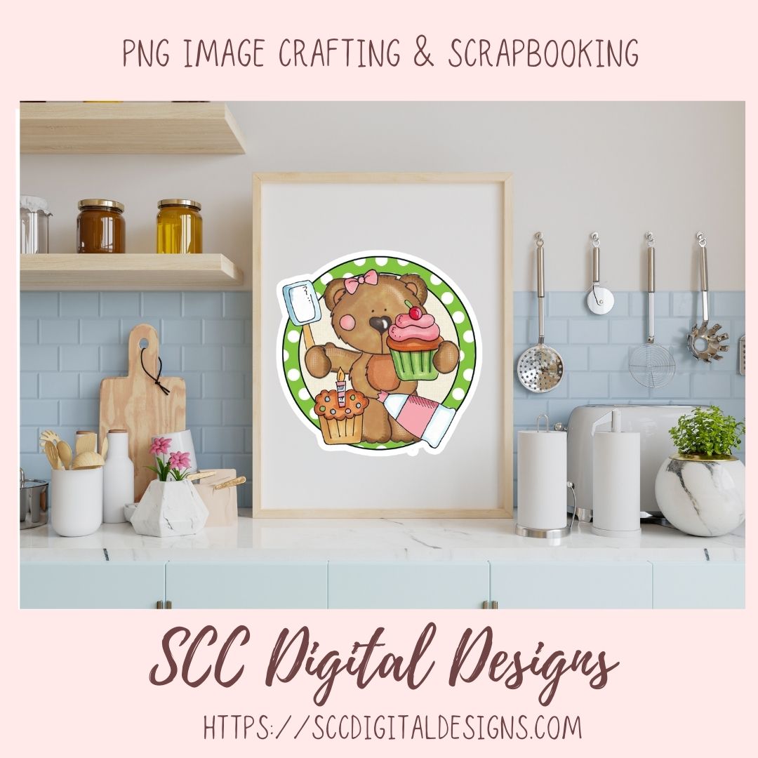 Birthday Cupcakes PNG, Whimsical Bear Printable Stickers for Kids for Tumblers, Digital Stickers Goodnotes Compatible Scrapbooking Elements