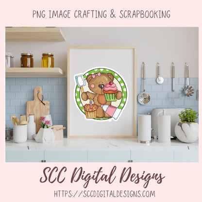 Birthday Cupcakes PNG, Whimsical Bear Printable Stickers for Kids for Tumblers, Digital Stickers Goodnotes Compatible Scrapbooking Elements