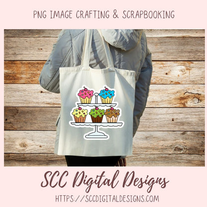 Birthday Cupcakes PNG, Whimsical Bear Printable Stickers for Kids for Tumblers, Digital Stickers Goodnotes Compatible Scrapbooking Elements