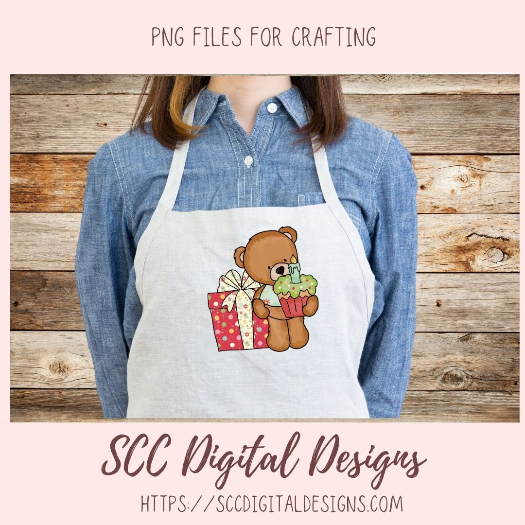 Cute Teddy Bear PNG, Birthday Balloons, Presents, Cupcakes Clipart for Paper Crafting for Parties, Whimsical Wildlife Clip Art for Digital Scrapbooking