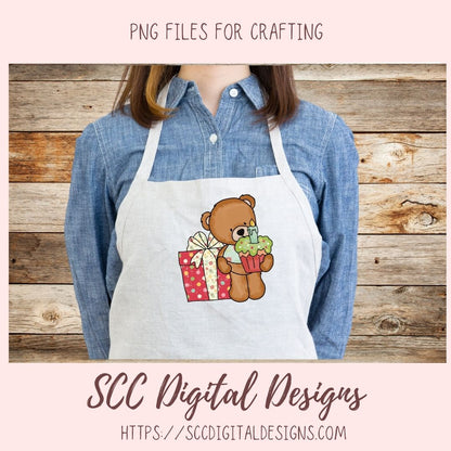 Cute Teddy Bear PNG, Birthday Balloons, Presents, Cupcakes Clipart for Paper Crafting for Parties, Whimsical Wildlife Clip Art for Digital Scrapbooking