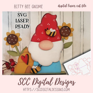 Bitty Bee Gnome Stand Up 3d SVG for Glowforge and Laser Cutter Design, DIY Gnome Lover Gift Shelf Sitter, Bumble Bees, Beehive & Sunflowers, Instant Download Commerical Use Art