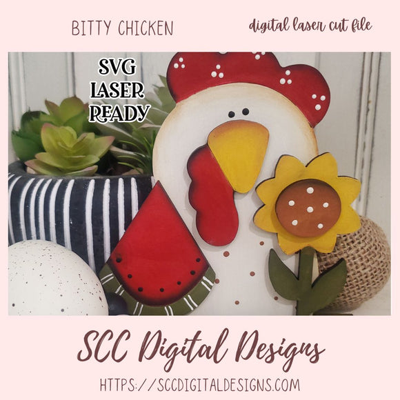  3D Bitty Chicken Stand Up SVG for Glowforge and Laser Cutter Design, DIY Chicken Lover Gift Shelf Sitter, Instant Download Commerical Use Art