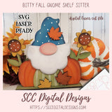 Whimsical Bitty Fall Gnome Shelf Sitter (stand up) SVG, Glowforge and Laser Cutter Design, Instant Download Digital Woodworking Pattern, DIY Holiday Décor Craft Patterns
