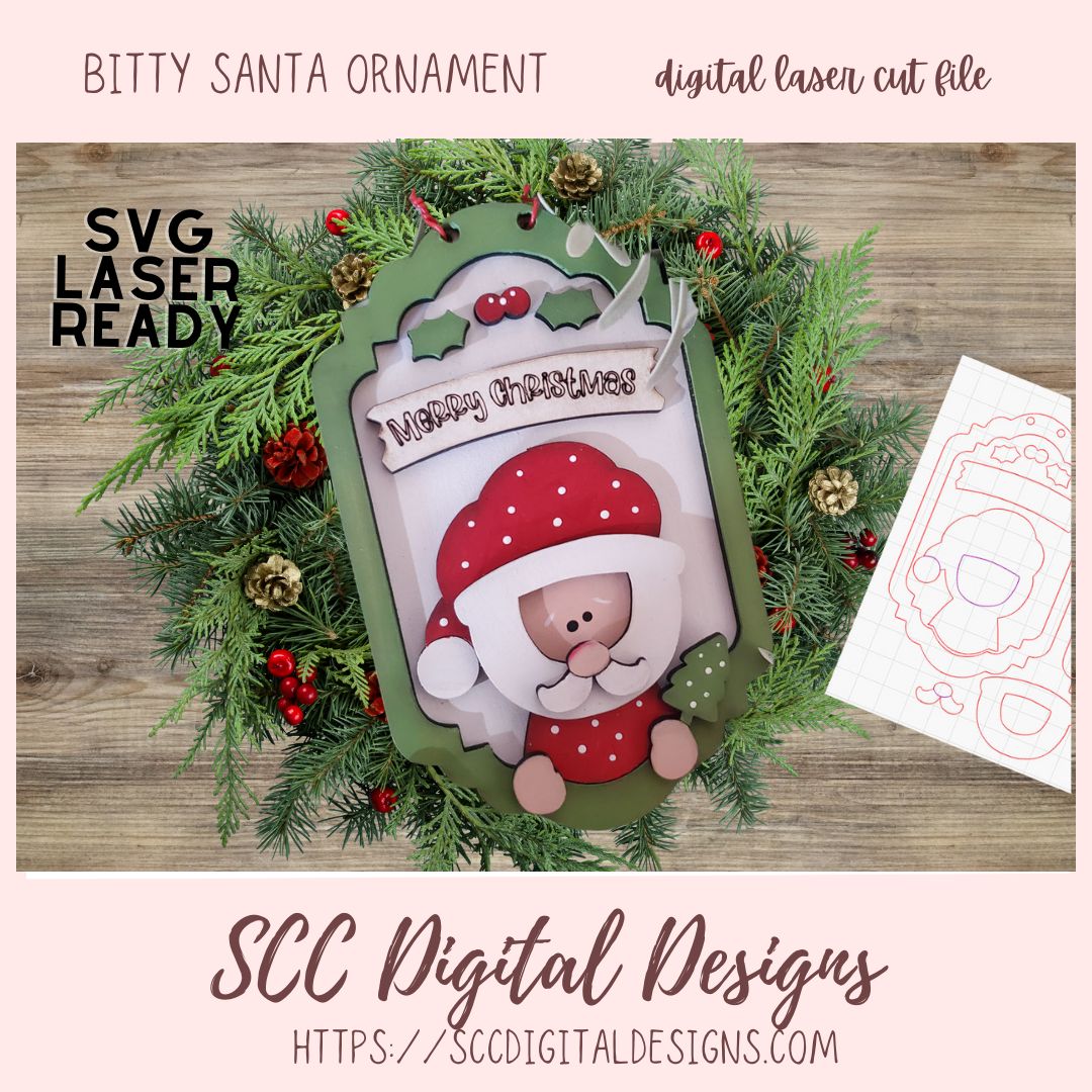 Merry Christmas Bitty Santa Ornament SVG 1 design digital laser cut svg format