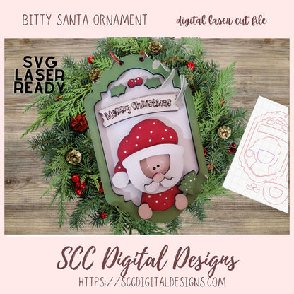 Merry Christmas Bitty Santa Ornament SVG 1 design digital laser cut svg format