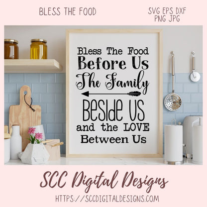 Bless the Food SVG Before Us The Family Beside Us Farmhouse Decor for Mom Love Between Us Wedding Gift for Couple, Christian Family Wall Art