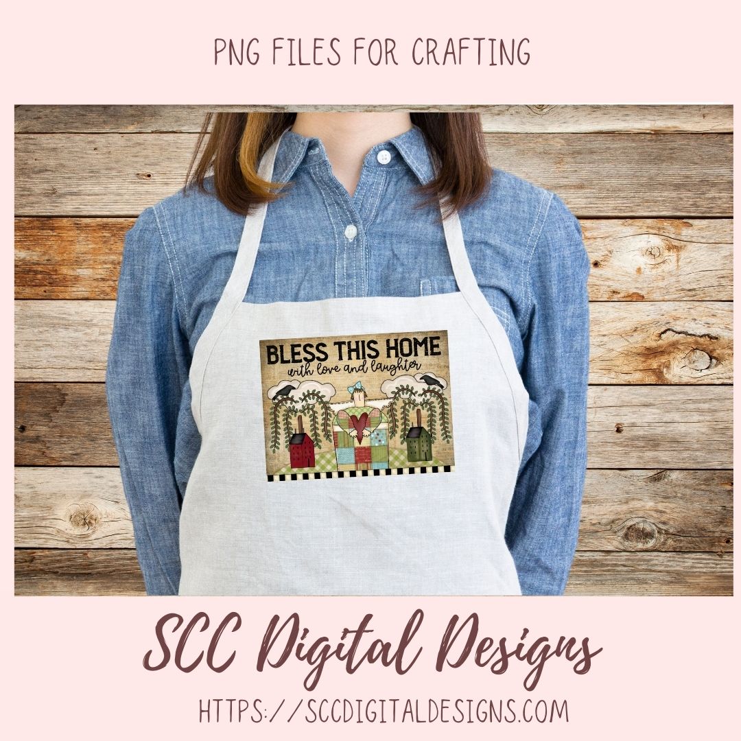 Bless This Home With Love & Laughter PNG, Prim Clipart for Home Decor for Mom, Salt Block Houses Primitive Clip Art for Wall Art for Girlfriend