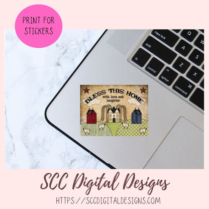 Bless This Home PNG with Love and Laughter Clipart Primitive Sheep Salt Box Houses Design
