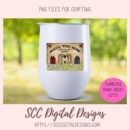 Bless This Home PNG with Love and Laughter Clipart Primitive Sheep Salt Box Houses Design