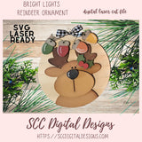 Reindeer Christmas Ornament SVG, 3D Layered Christmas Tree Lights Ornie Digital Laser SVG Design for Glowforge and Laser Cutters, Digital Download Laser Engraved Holiday Home Decor