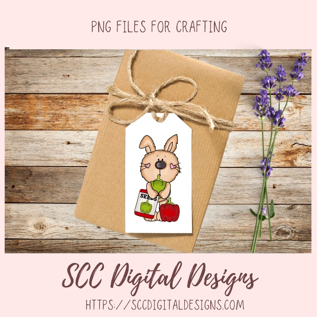 Cute Bunny Clipart 6 brown bunny designs with garden vegges seed packets and gardening tools in 300 dpi png format