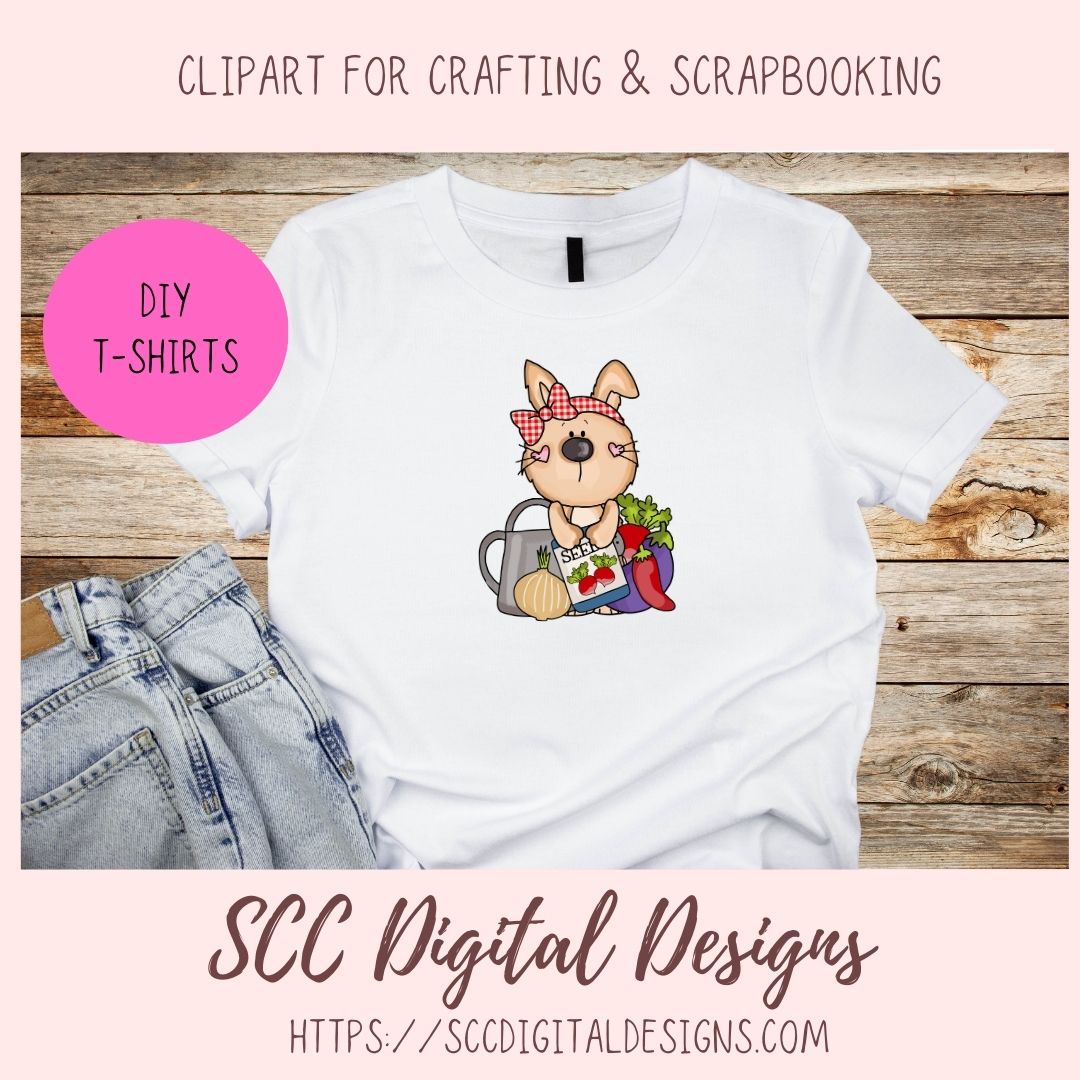 Cute Bunny Clipart, Gardening PNG, Seed Packets, Veggies Clip Art for Sublimation for Stickers, T-Shirts for Kids, Digital Scrapbook Elements