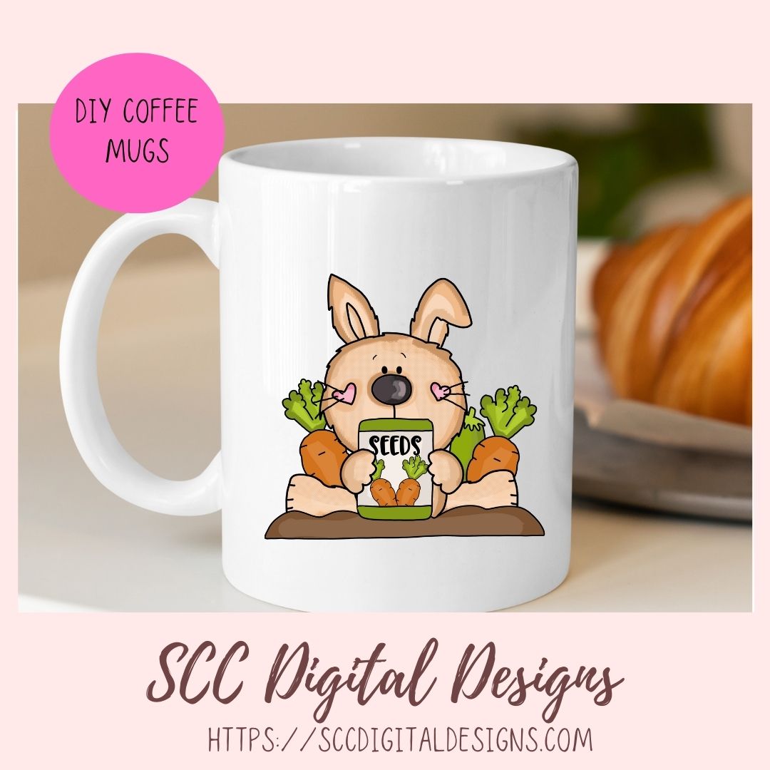 Cute Bunny Clipart 6 brown bunny designs with garden vegges seed packets and gardening tools in 300 dpi png format