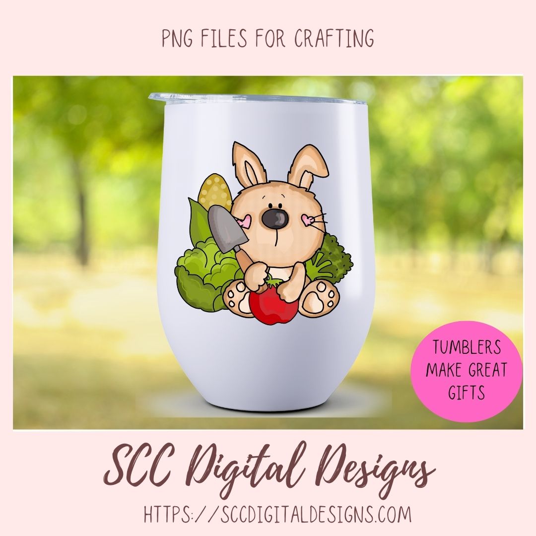 Cute Bunny Clipart 6 brown bunny designs with garden vegges seed packets and gardening tools in 300 dpi png format