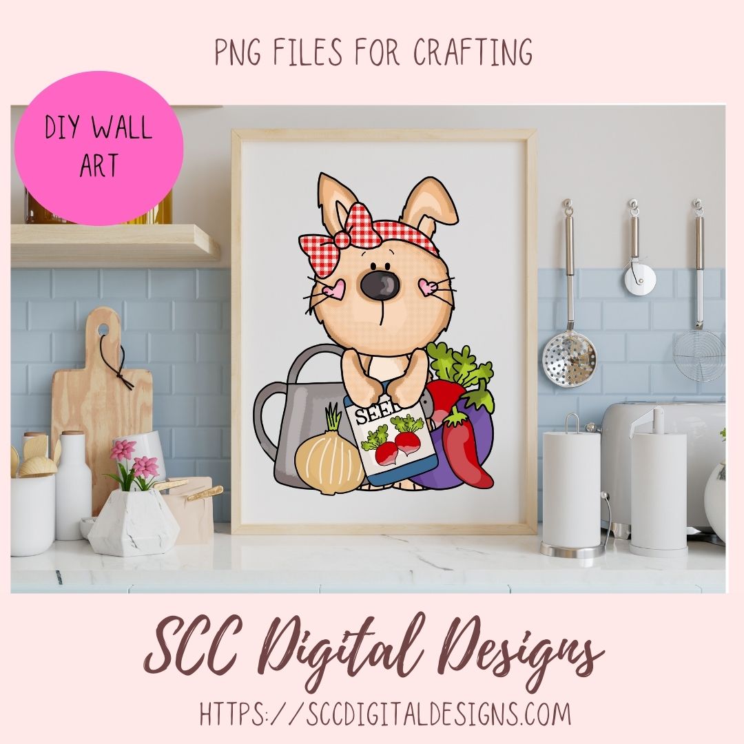 Cute Bunny Clipart 6 brown bunny designs with garden vegges seed packets and gardening tools in 300 dpi png format