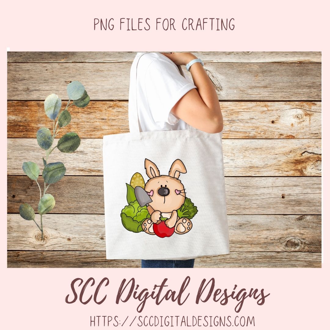 Cute Bunny Clipart 6 brown bunny designs with garden vegges seed packets and gardening tools in 300 dpi png format