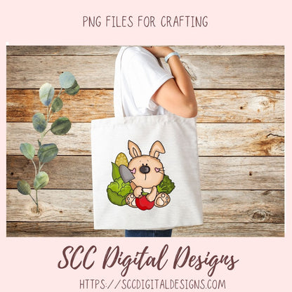 Cute Bunny Clipart 6 brown bunny designs with garden vegges seed packets and gardening tools in 300 dpi png format