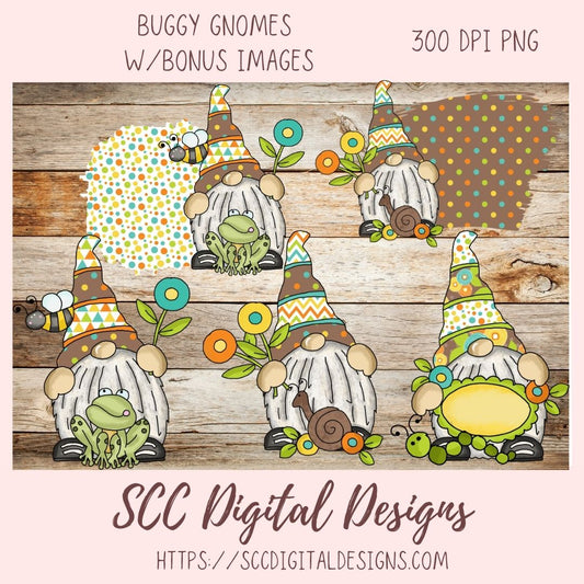 Summer Gnomes Sublimation Clipart, Bugs Snails Frogs Bees Flowers PNG for Stickers for Women, DIY T-Shirts for Kids, Create Cottage Wall Art for Girlfriend