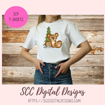 Cute Bears Clipart, Great Outdoors Camping & Fishing Whimsical Bear PNG for Sublimation and Stickers, DIY T-Shirts and Mugs for Kids