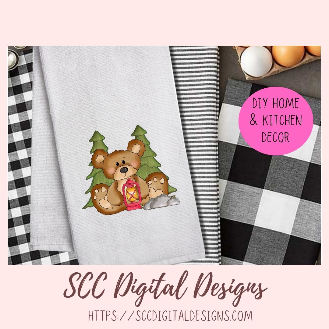 Cute Bears Clipart, Great Outdoors Camping & Fishing Whimsical Bear PNG for Sublimation and Stickers, DIY T-Shirts and Mugs for Kids