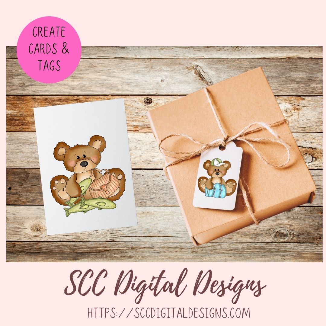 Cute Bears Clipart, Great Outdoors Camping & Fishing Whimsical Bear PNG for Sublimation and Stickers, DIY T-Shirts and Mugs for Kids