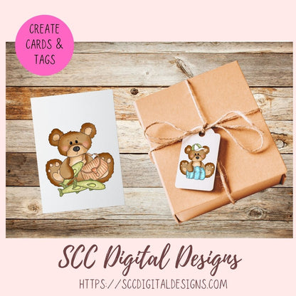 Cute Bears Clipart, Great Outdoors Camping & Fishing Whimsical Bear PNG for Sublimation and Stickers, DIY T-Shirts and Mugs for Kids