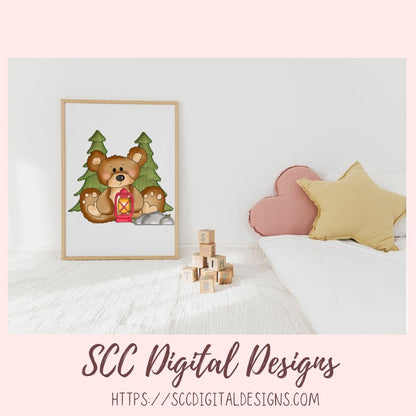 Cute Bears Clipart, Great Outdoors Camping & Fishing Whimsical Bear PNG for Sublimation and Stickers, DIY T-Shirts and Mugs for Kids